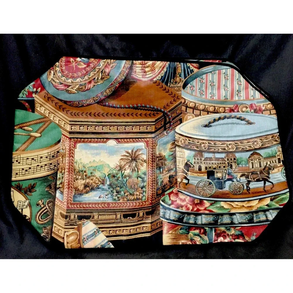 Handmade Fabric Placemats Set of Four Beautiful Victorian Hat Boxes 12x16